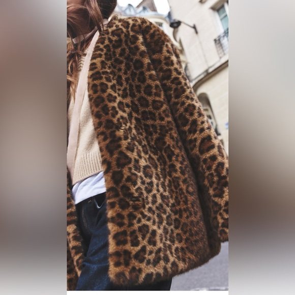 Zara faux fur animal print ( leopard) coat NWT - Picture 5 of 7